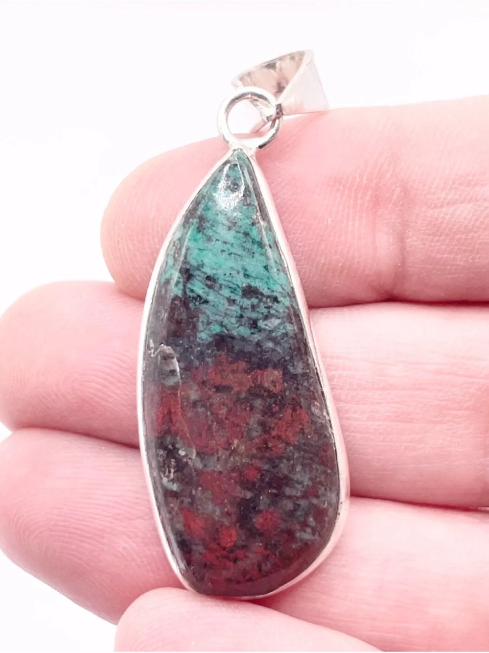 Sterling Silver Chrysocolla and Red Jasper Teardrop Pendant - Picture 8 of 8